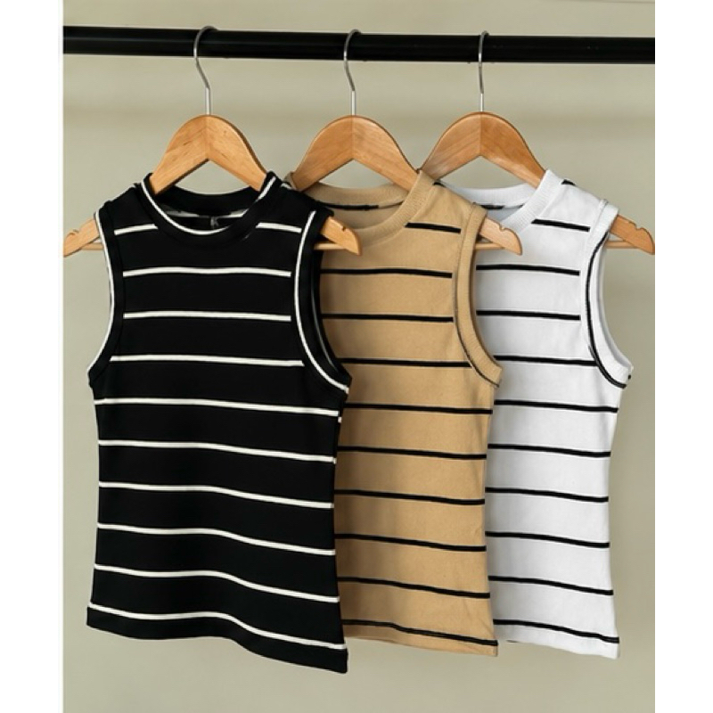 Kit Com 3 Regatas Listradas Femininas Ribana/ Canelada (Moda outono Tendência)
