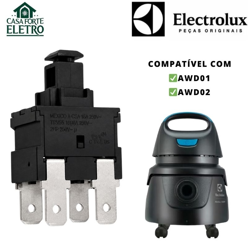 Interruptor Duplo Aspirador Electrolux AWD01 e AWD02 Original 4 Polos
