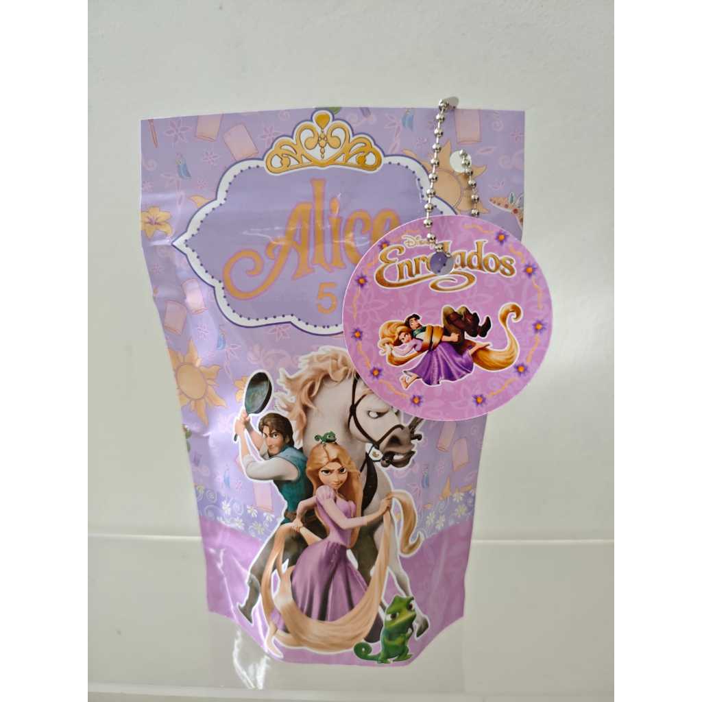 Saquinho Metalizado Personalizado Zip lock Enrolados Rapunzel| Lembrancinha Infantil para festa de aniversário