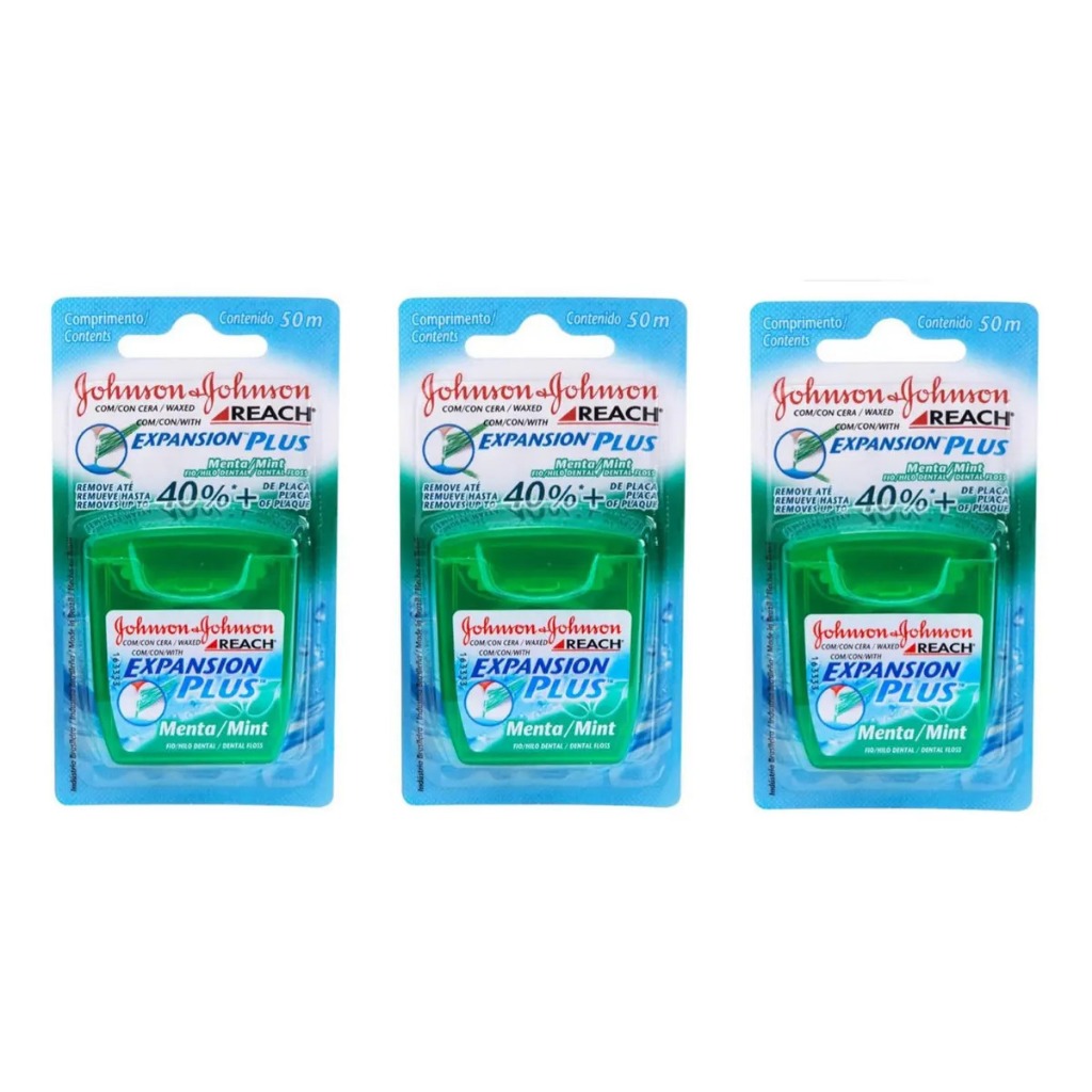 Kit 3 Fio Dental Reach Expansion Plus Menta Johnson's 50m