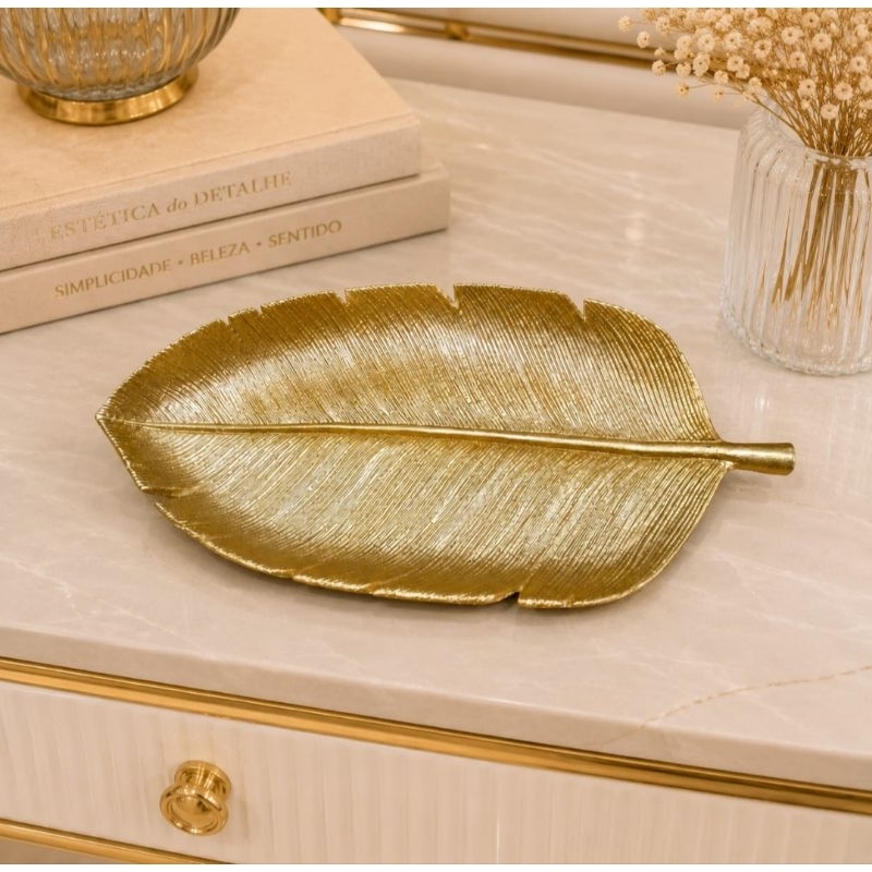 Enfeite Bandeja Centro de mesa em RESINA adorno casa porta treco luxo Dourado