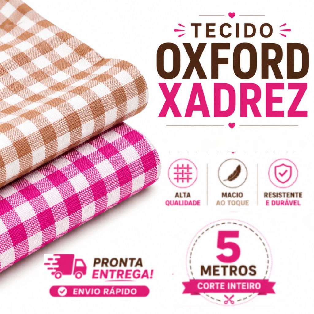 5 Metros Tecido Oxford Xadrez Listras Médias Poliéster Diversas Cores