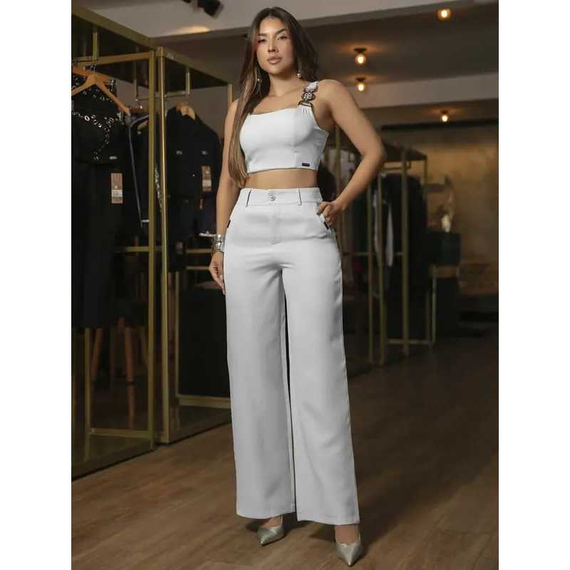 Conjunto Feminino Calça e Cropped Alfaiataria Elegante Empório Pit Bull 94491
