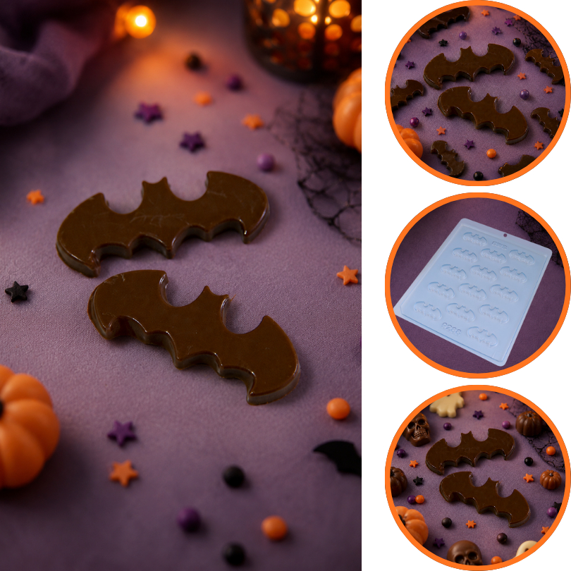 1~10 FORMA SIMPLES MORCEGO BATMAN CÓD.:9288 HALLOWEEN- (E8) EM ACETATO BWB PARA BOMBOM (CHOCO)
