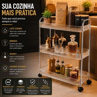 Carrinho Estante Pequeno Acrilico Multiuso Com Rodinha 3 Andares