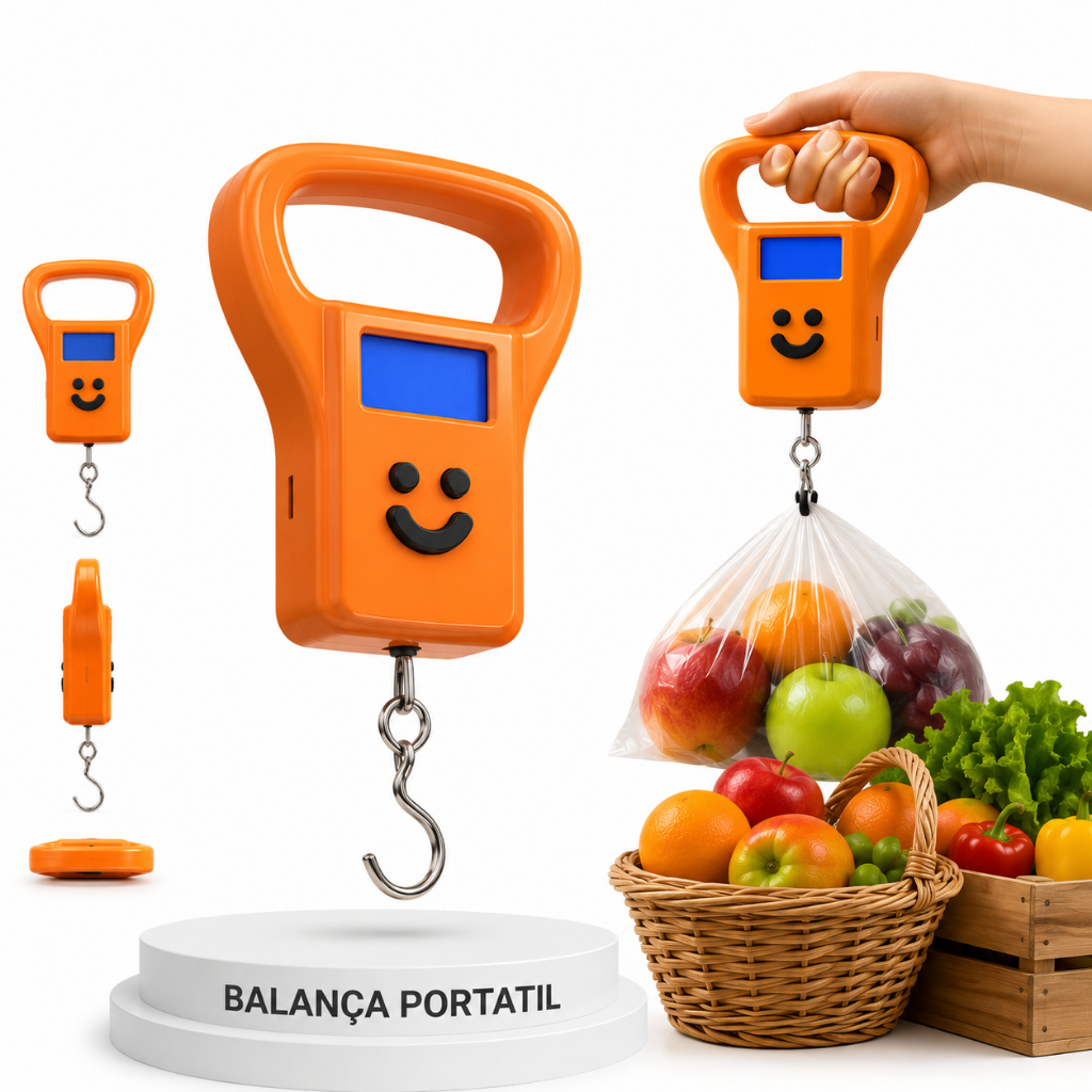 Balança de Gancho Metal Portátil Digital  de Mão Bolsa Mala Até 50kg