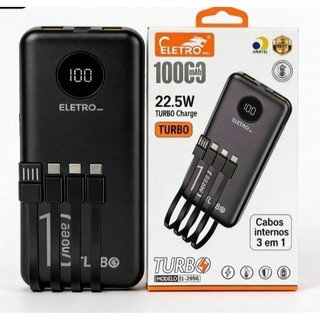 Power Bank Ultra-Slim com Cabos Embutidos e Visor Digital EL-2956 EL-2957 Eletromex