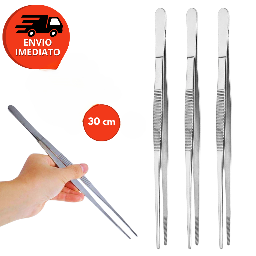 Pinça Culinária Precisão Profissional Gastronomia 30cm Inox Bar Restaurante Churrasco C/4, 8 Ou 10Un