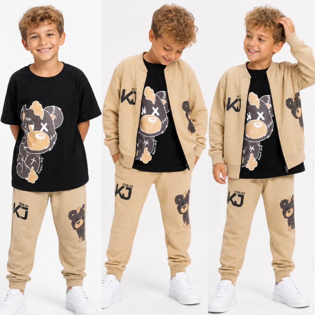 Conjunto de inverno 3 Peças blusão de frio casaco moletom quente  + calça + camisa agasalho menino
