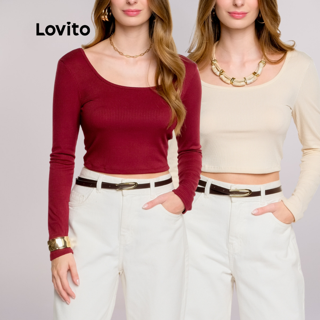 Lovito Kit de 2 Blusas Casual Feminina Moda Manga Longa BLB17881818