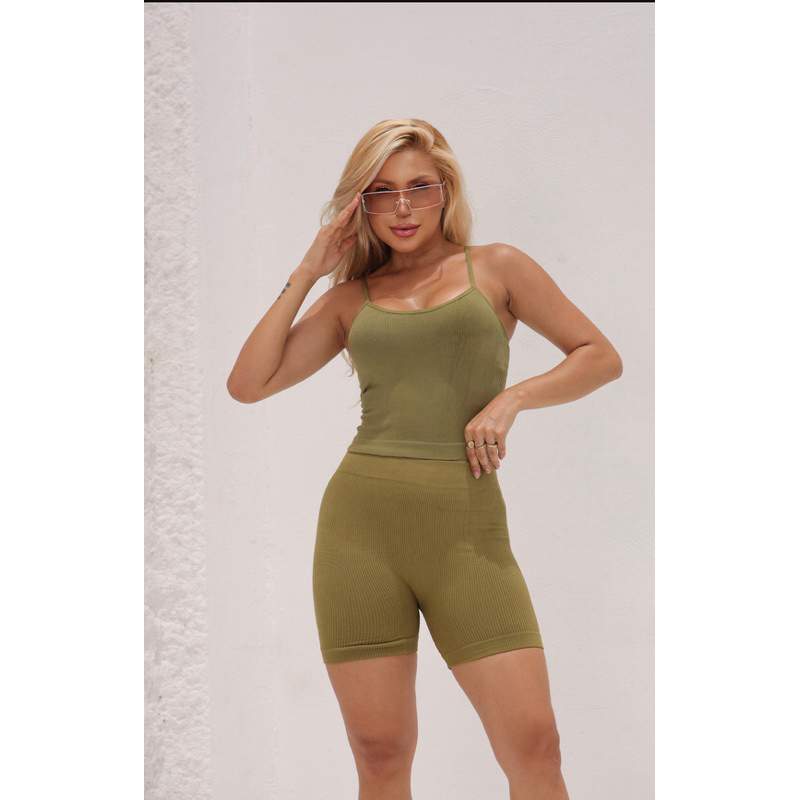 Conjunto Academia Corrida Treino Poliamida Zero Transparência shorts e Top de Alça
