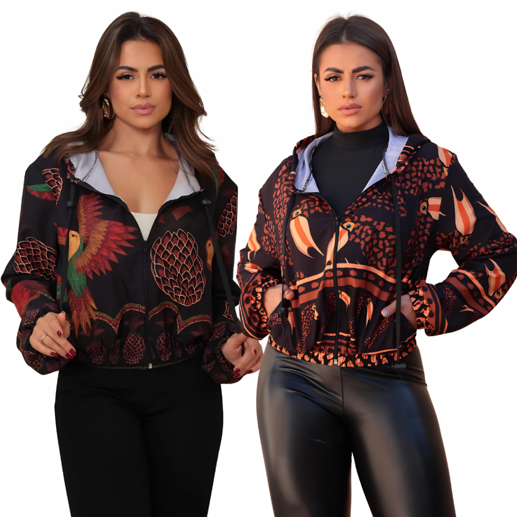 Jaqueta Premium Impermeável Feminina com Capuz Estampada ✨ — imagem 2 de 2