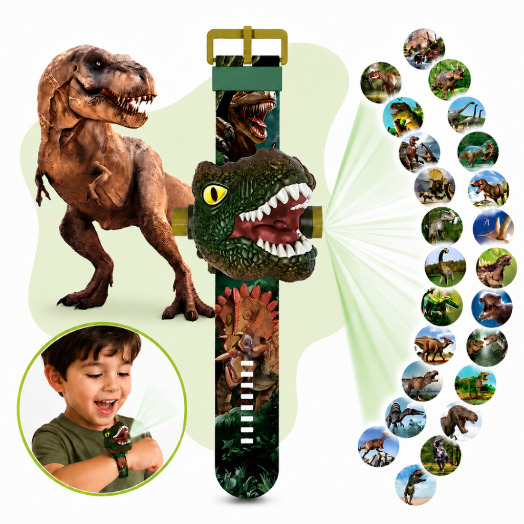 Relógio Dinossauro Luzes Projetor Infantil Tiranossauro Rex Imagens Dino Brinquedo Menino Interativo