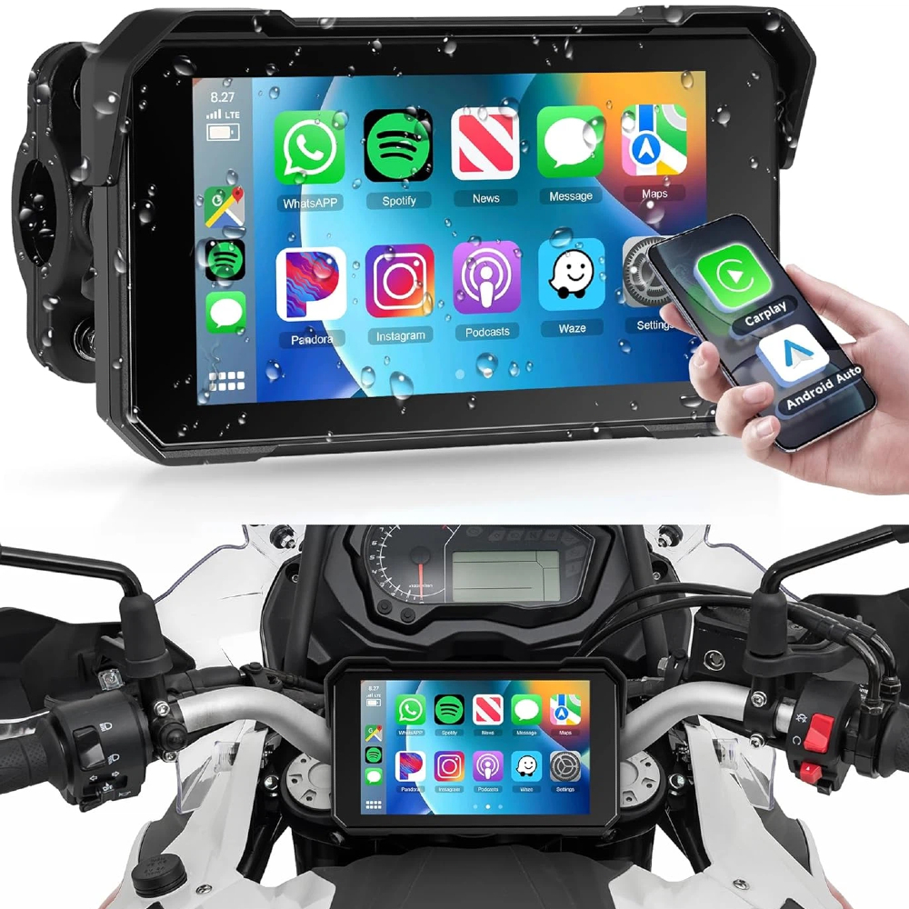 Central Multimídia MP5 para Moto 5” Universal - Bluetoot CarPlay Android iOS Tela Touch à prova d'água IP67