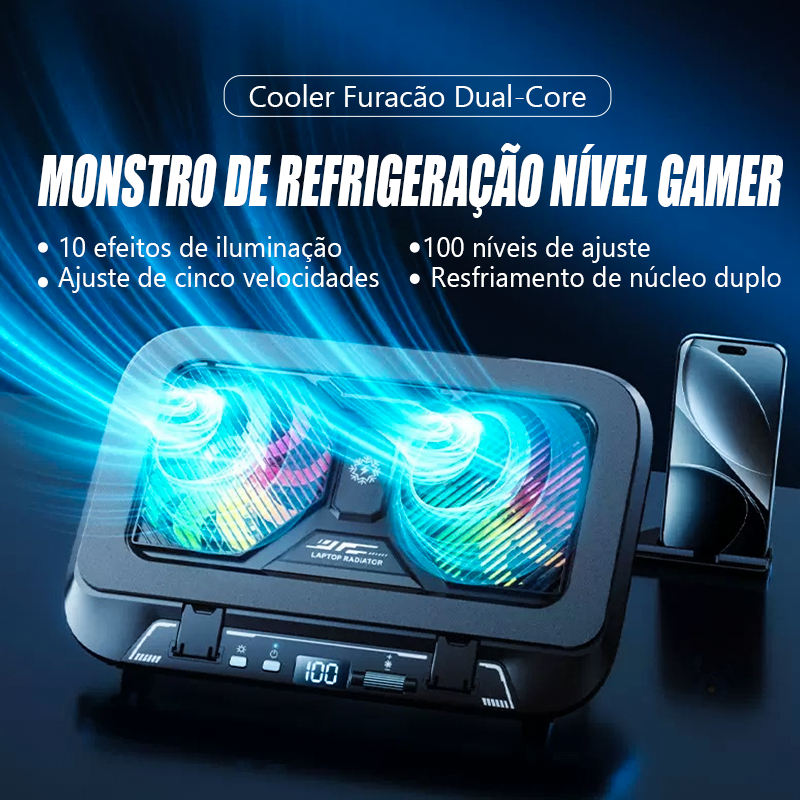 Cooler para Notebook Gamer USB RGB LED com Suporte Ajustável, Base de Resfriamento para Notebook Super Potente Z36C