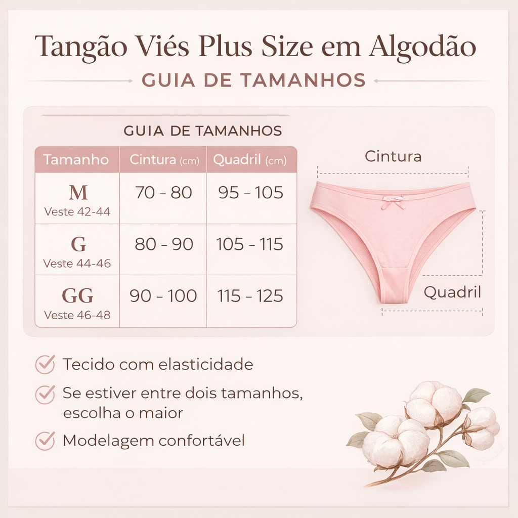 Detalhes do Kit Calçola Plus Size em Algodão Cintura Alta Tangão Forro 100% Algodão