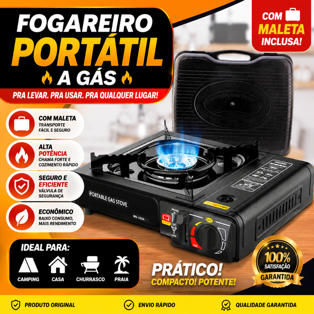 Fogareiro Camping Portátil Multiuso Trilha Pesca Com Maleta Guepardo