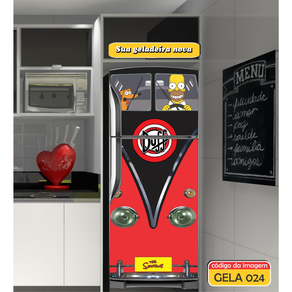 Adesivo Decorativo de Geladeira Kombi Simpsons Envelopamento Decoração Porta FRENTE (GELA 024 )