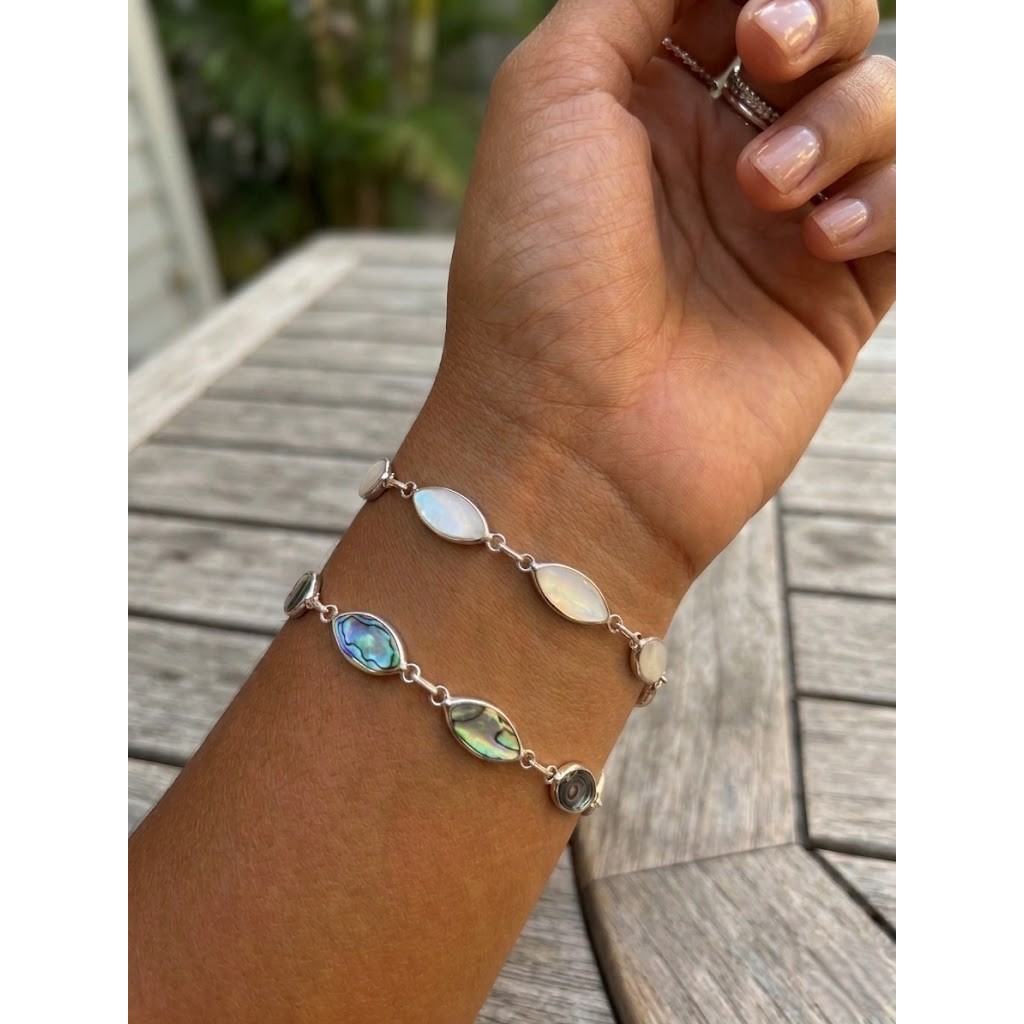 Pulseira Dupla Face Bali Navetes Madrepérola e Abalone em prata maciça s925 bali