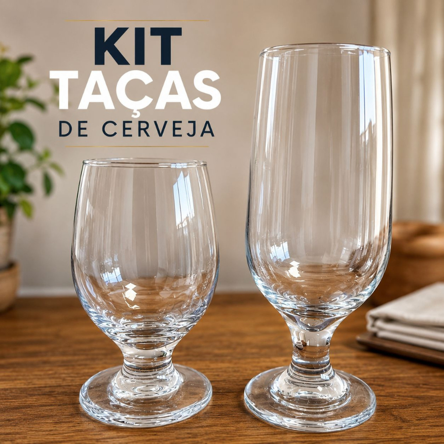 Taça Cerveja Kit 6 Peças Copo Chopp Vidro Bar Happy Hour Copa Brasil Gourmet Beer Premium 330ml e