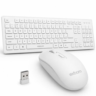 Kit teclado e mouse sem fio Exbom, branco, ABNT2