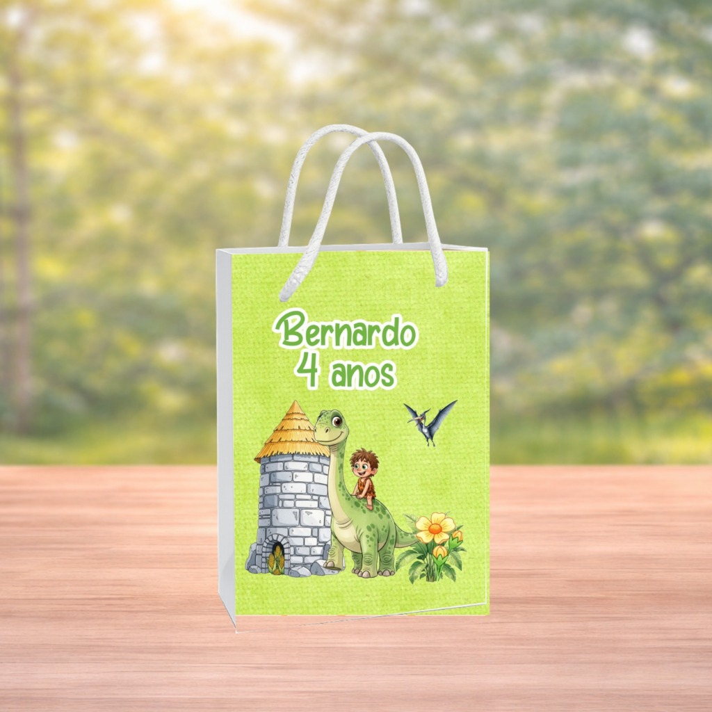 Sacolinha Personalizada Lembrancinha Festa Aniversário Pegue e Monte - O Bom Dinossauro
