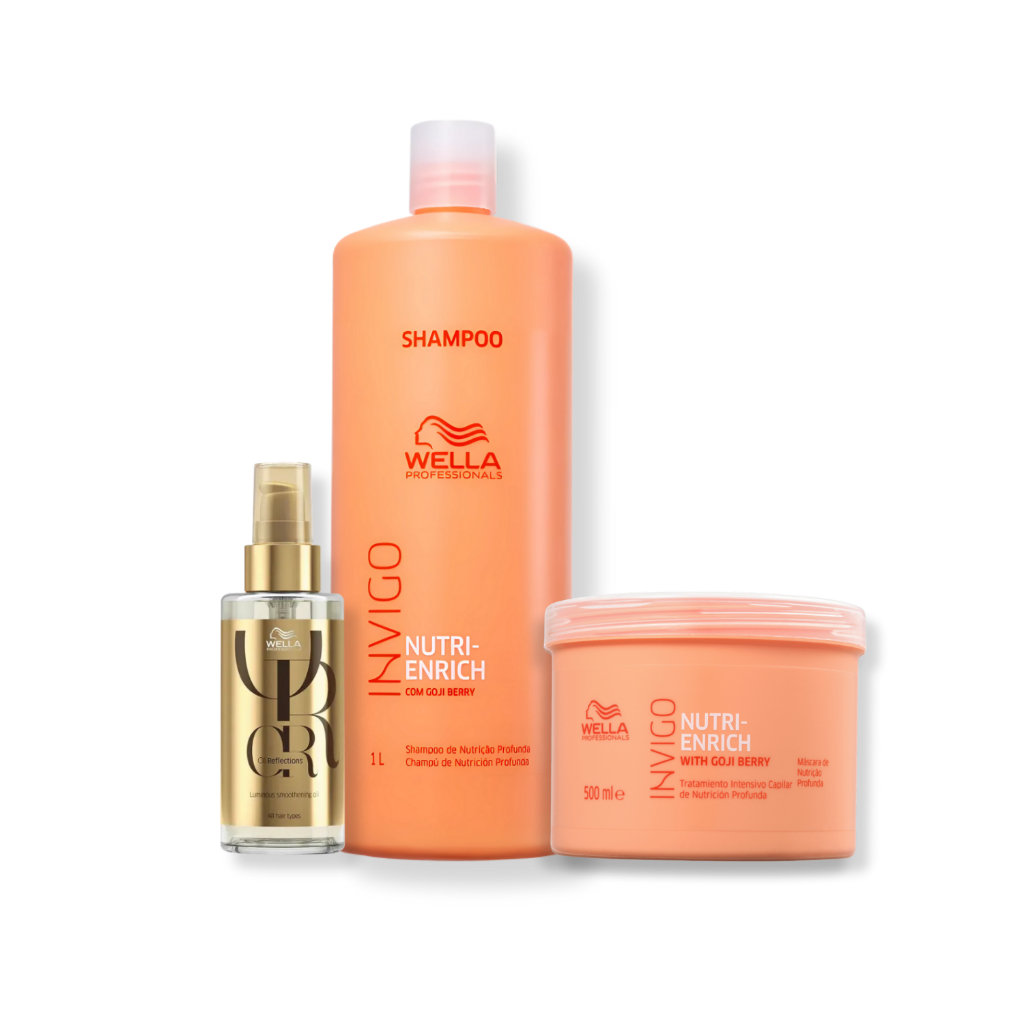 Kit Wella Invigo Nutri-Enrich Shampoo 1L + Máscara 500ml + Oil 100ml