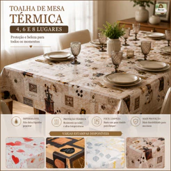 Toalha de Mesa Térmica Impermeável PVC 4, 6 e 8 Lugares Fácil Limpeza