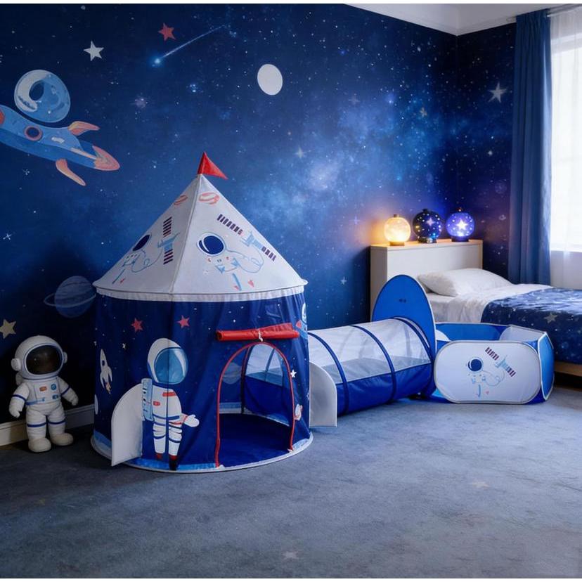 Toca Túnel Infantil 3x1 com Barraca e Cestinha Astronauta