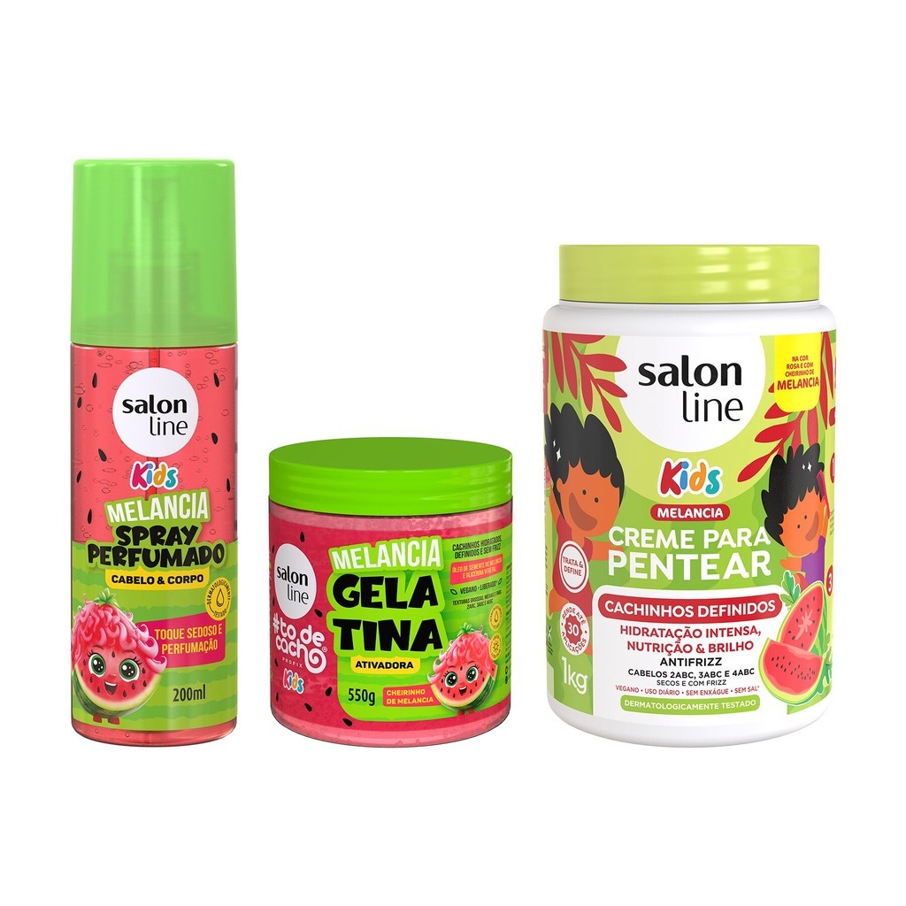 Kit Melancia com Spray Perfumado, Creme para Pentear e Gelatina