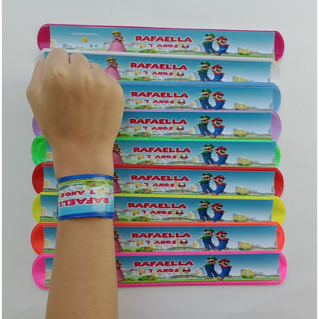Pulseira Bate Enrola Personalizada SUPER MARIO - Lembrancinha MARIO - Festa SUPER MARIO  - Pulseira Bate Enrola MARIO