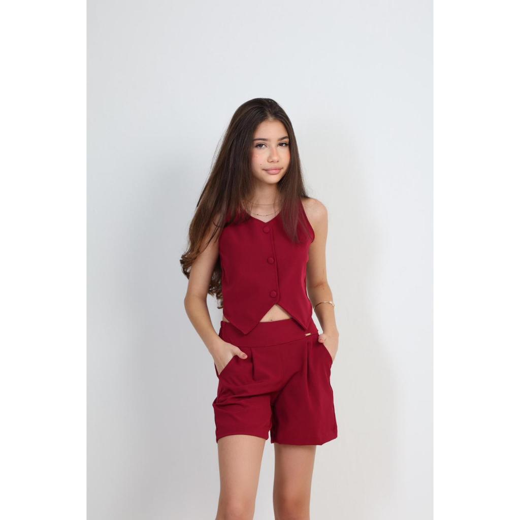 Conjunto Feminino Infantojuvenil Colete e Shortinho Delicado