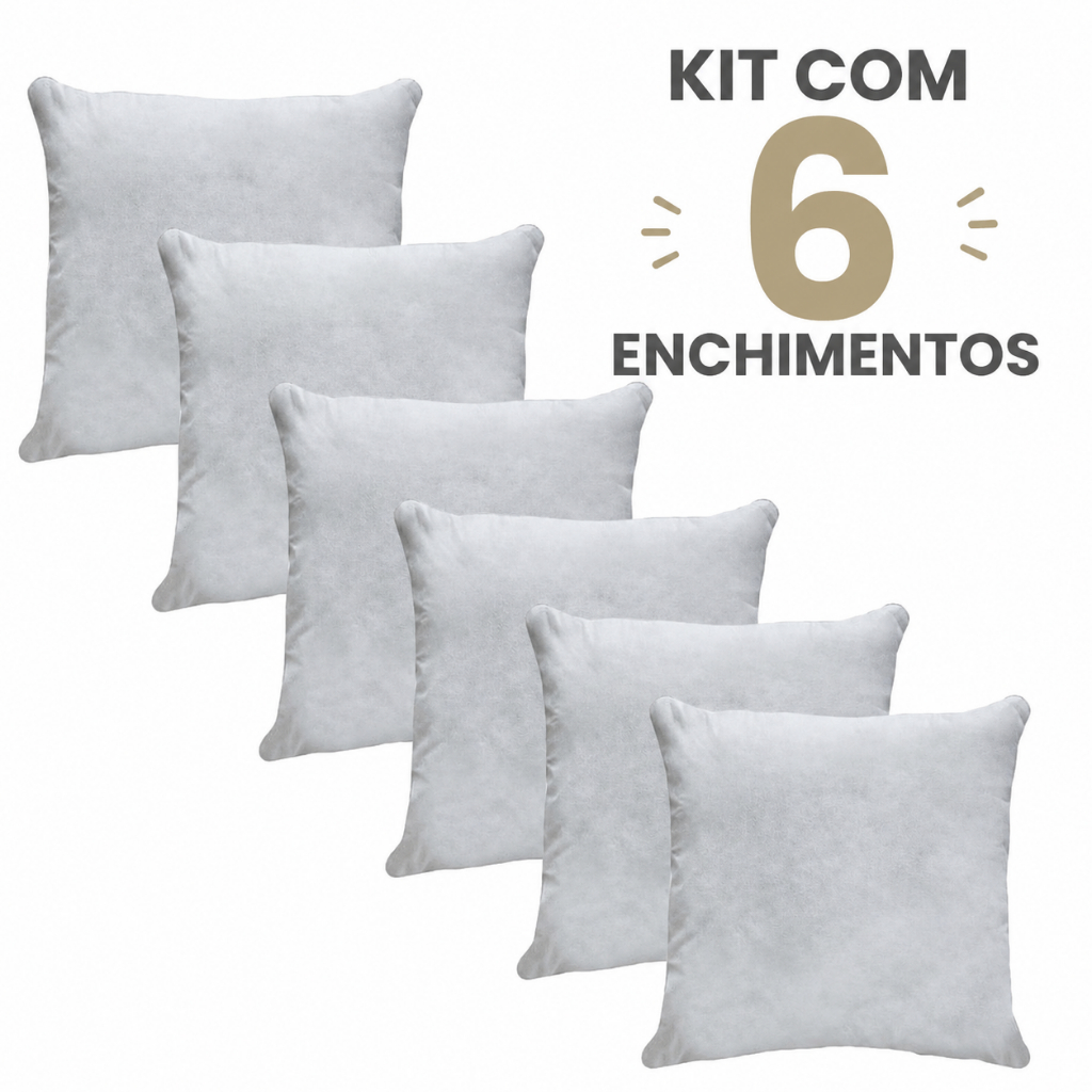 Kit 6 Enchimento 50x50 Almofada Refil Fibra Siliconada Recheio Pluma Macia Para Capa 45x45