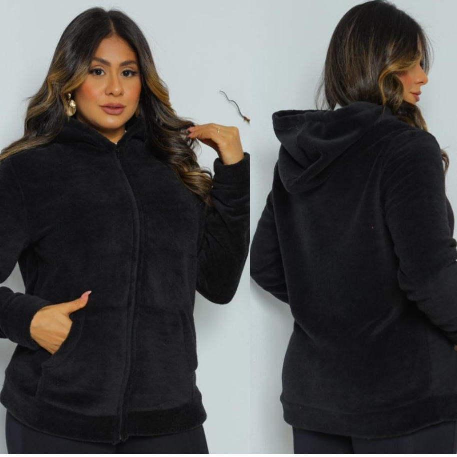 Jaqueta Feminina Peluciada Ultra Soft com Capuz e Zíper – Inverno Quentinho