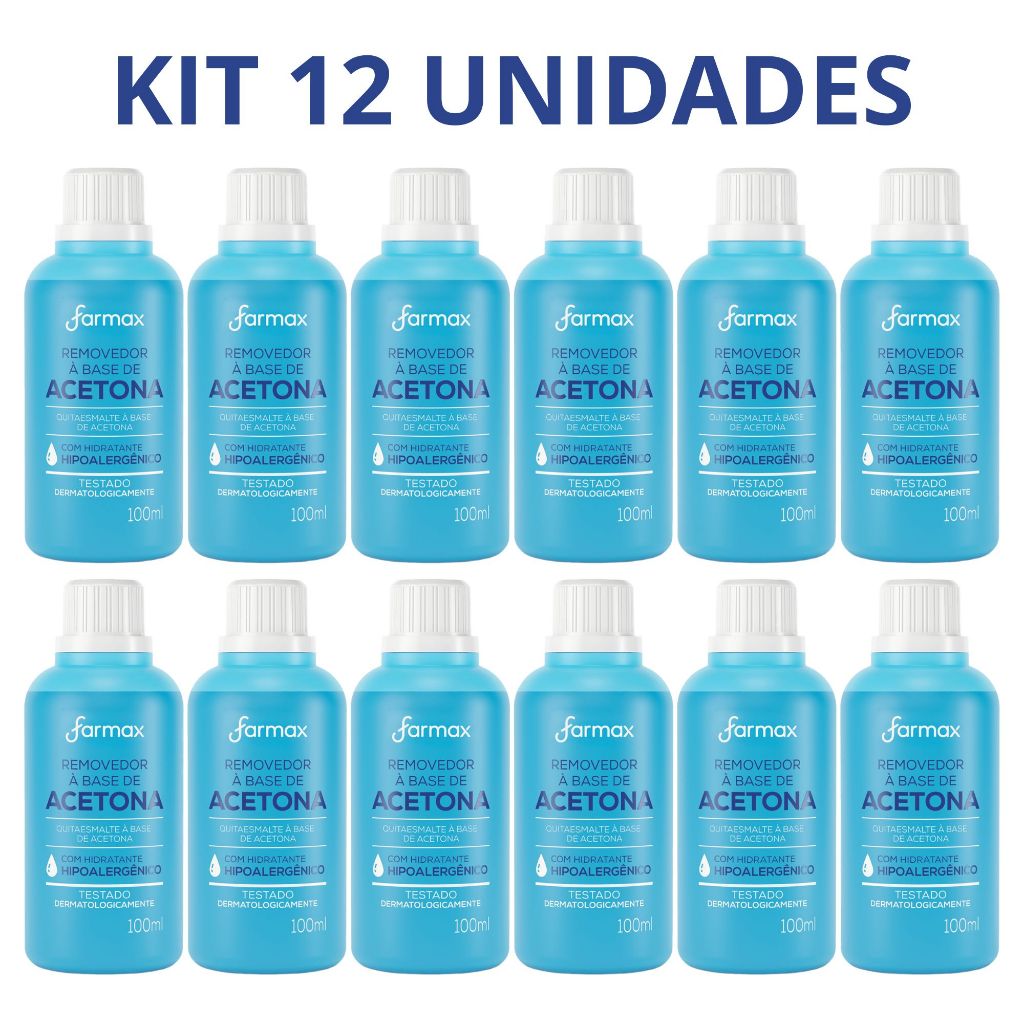 Kit 12 Acetona Farmax 100ml Removedor de Esmalte Hipoalergênico Uso Profissional