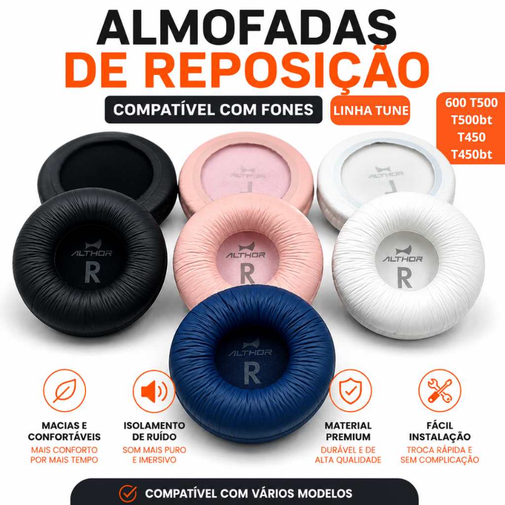 Par De Almofadas Macio Compatível Com Espuma T450 T500 T520 TUNE600BT TUNE660