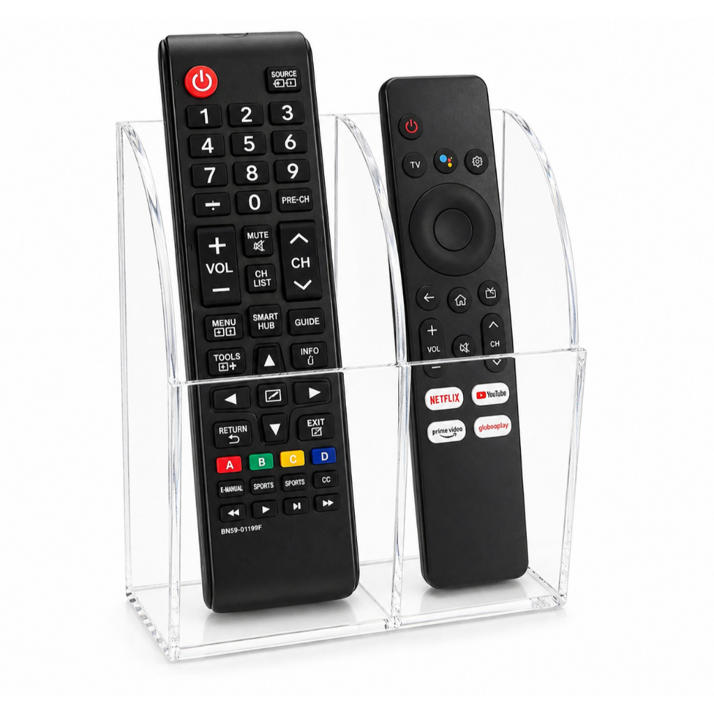 Porta  Controle Remoto de TV e Ar Condicionado de Acrílico para 2 controles Suporte de controle