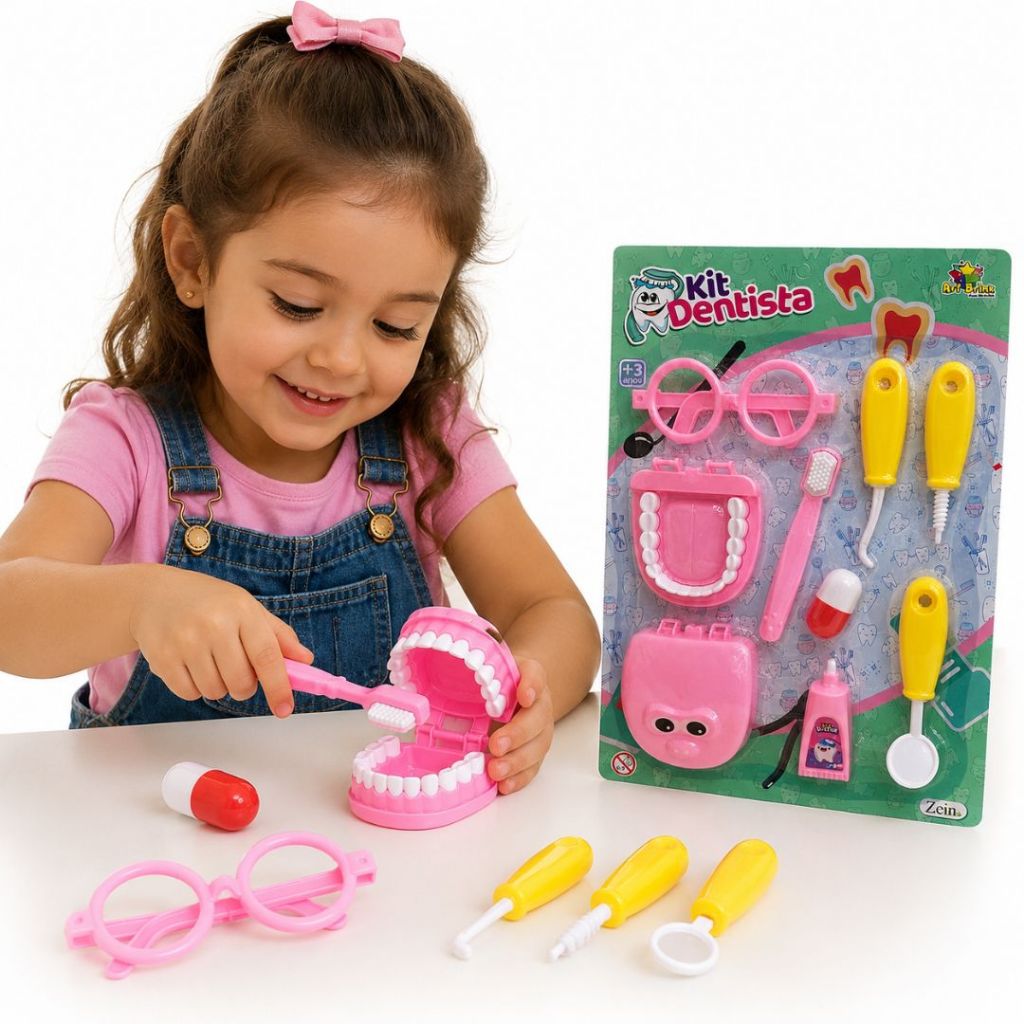Kit Dentista Infantil Completo com Acessórios | Brinquedo Educativo Criança Menina +3 Anos Menina menino