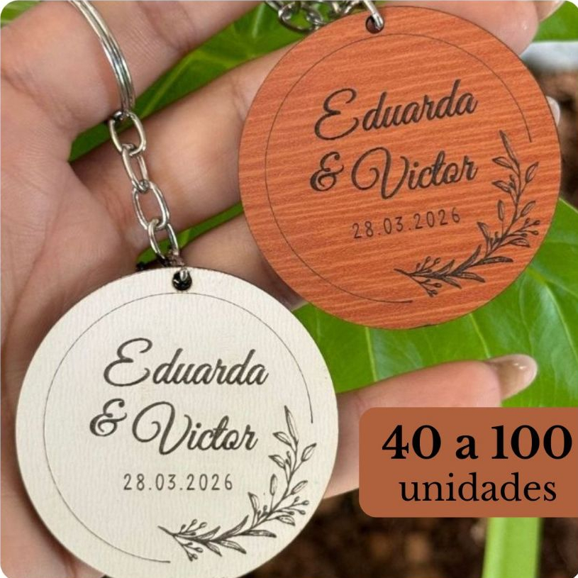 Chaveiro Lembrancinha De Casamento Personalizada Com Nome Simples Kit Para Noivado Em MDF Resistente | 40 a 100 Unidades