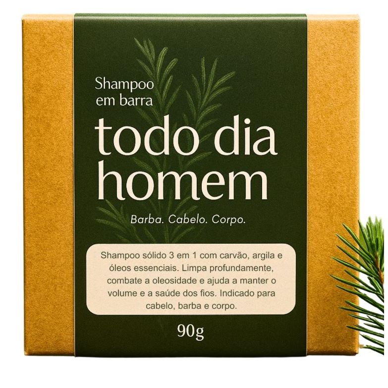 Shampoo Sólido Masculino 3 em 1 Anticaspa para Barba Cabelo e Corpo com Carvão Ativado