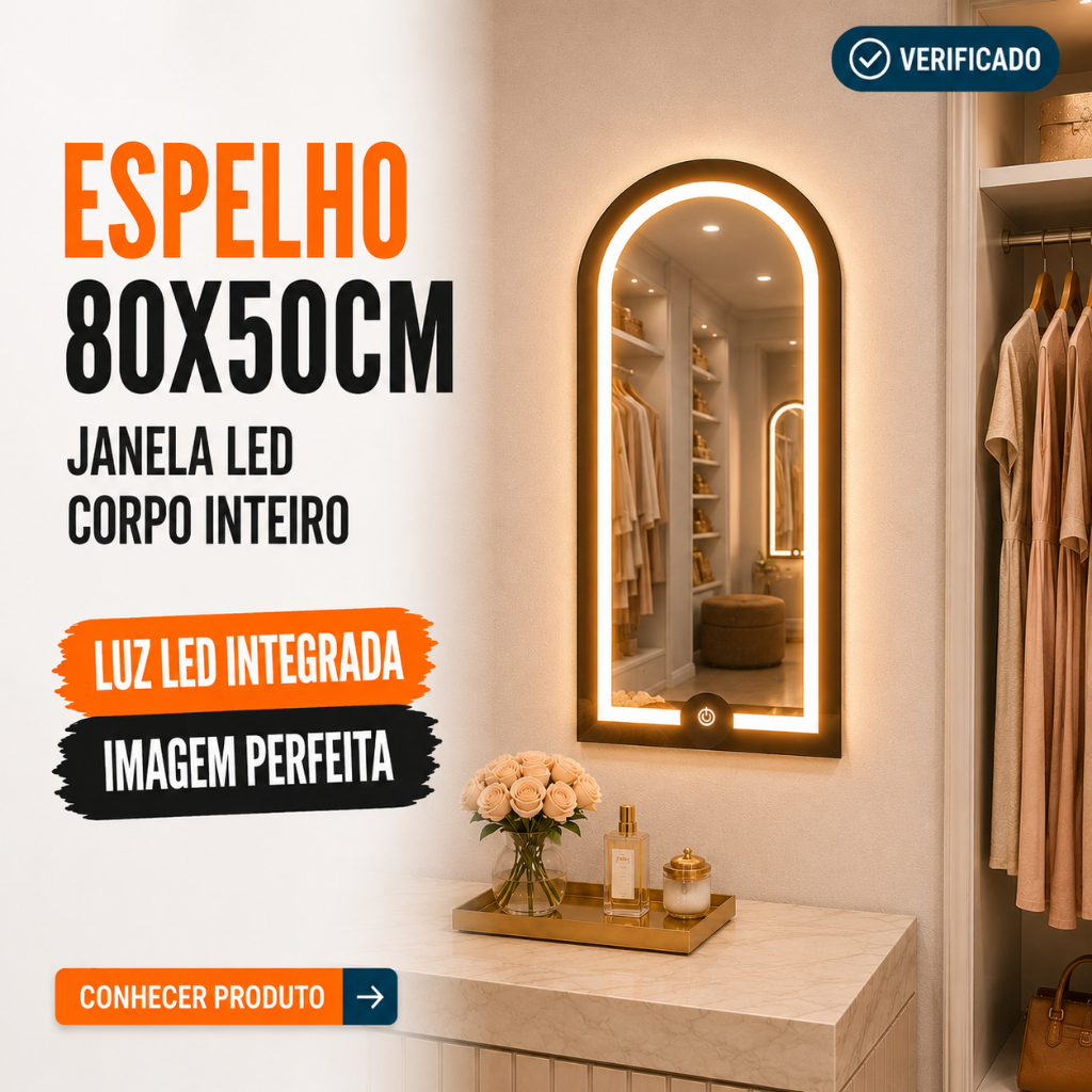 espelho janela led corpo inteiro touch screen iluminação 2 cores espelho camarim grande