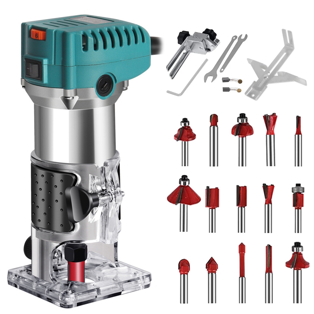 800W Kit Tupia Manual Laminadora com Jogo De Fresas 15 Pcs Ajustáveis Fresa Elétrica para Madeira