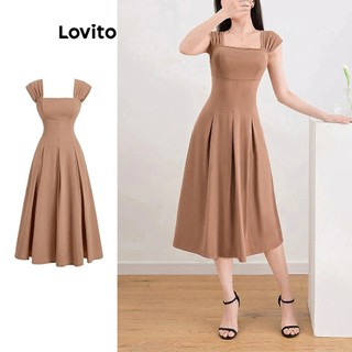 Lovito Vestido Midi Feminino Com Saia Evasê DRB109MD457