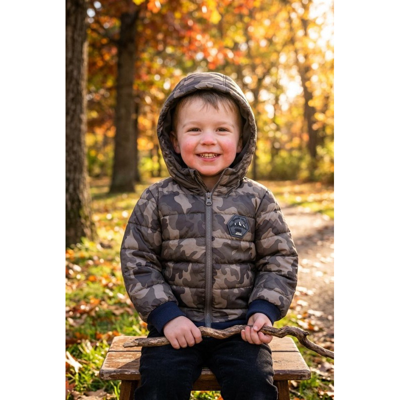 jaqueta de Frio Infantil Nylon corta vento acochoada de frio com touca menino