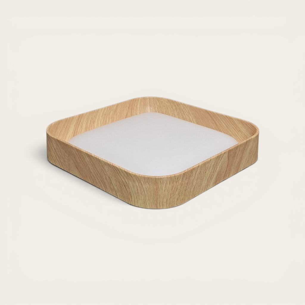 Luminaria Plafon Led Quadrado 12w Madeira 3 Cores Temperaturas Bivolt Sobrepor Teto Sala Quarto Cozinha Moderno
