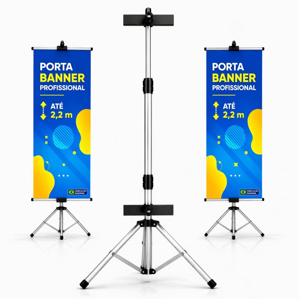 Porta Banner 2,20m C Garras Profissional Aluminio Pedestal Reforçado