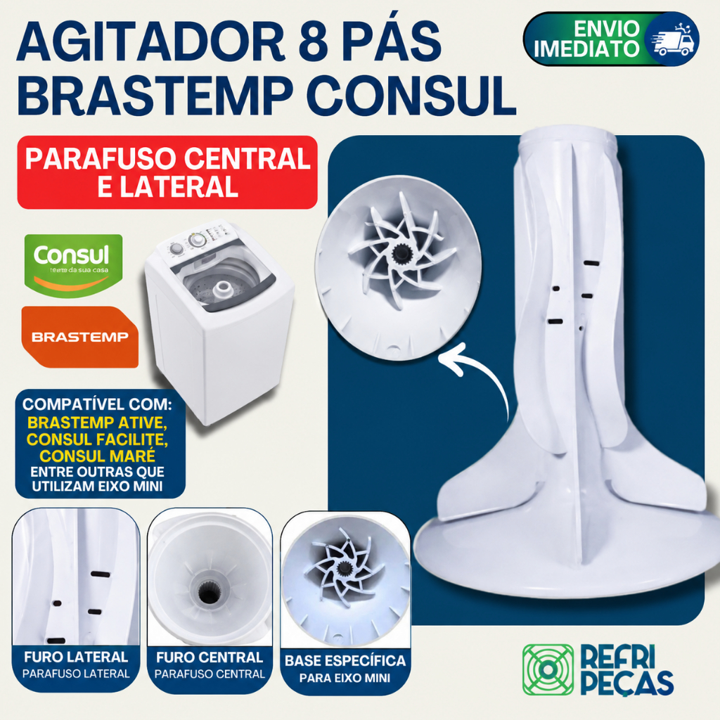 AGITADOR BRASTEMP ATIVE CONSUL FACILITE E MARÉ W10754807 EIXO MINI TIRA MANCHAS ÁGUA QUENTE FLORAL