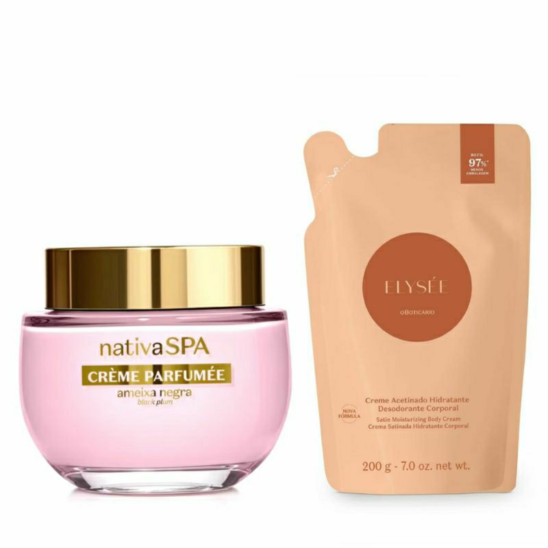 Combo Creme Parfumée Ultra Perfumado NativaSpa Ameixa Negra + Refil Hidratante Corporal Acetinado Elysée OBoticário