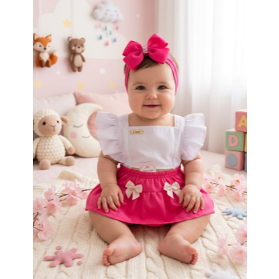 Vestido Infantil Temático Mesversário Personagens Roupa De Bebe Urso Romper Jardineira Body Vestidinho