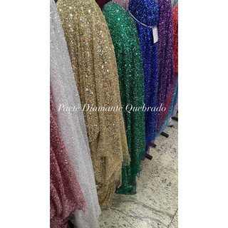 Tecido Tule Paetê Diamante Quebrado 1,30m – Brilho Luxo para Vestidos e Fantasias